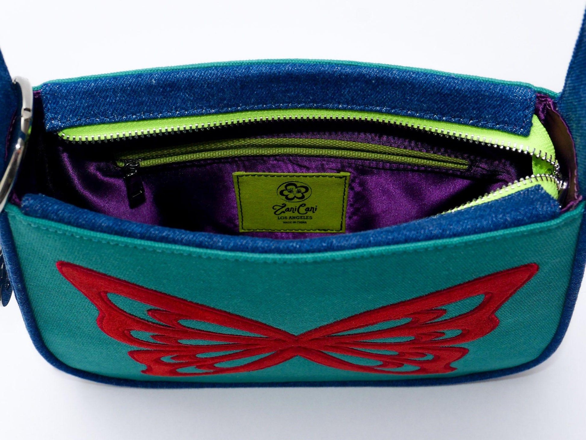 Butterfly Lovers Baguette Shoulder Bag - Teal Blue - Zanicani Studio